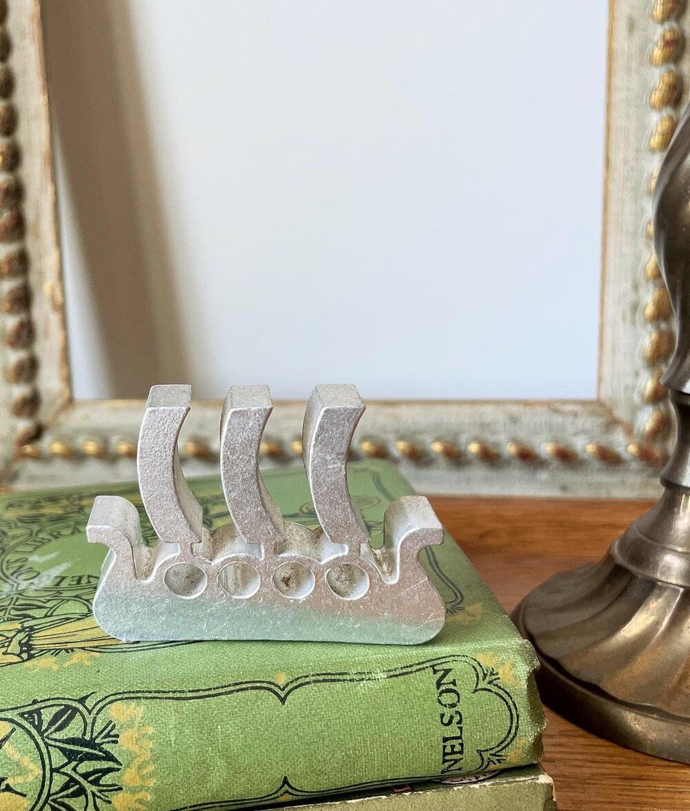 Mid Century Scandinavian Metal Viking Ship Candle Holder, Vintage Figurine
